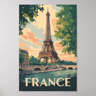 France Eiffel Tower Travel Art Vintage Poster