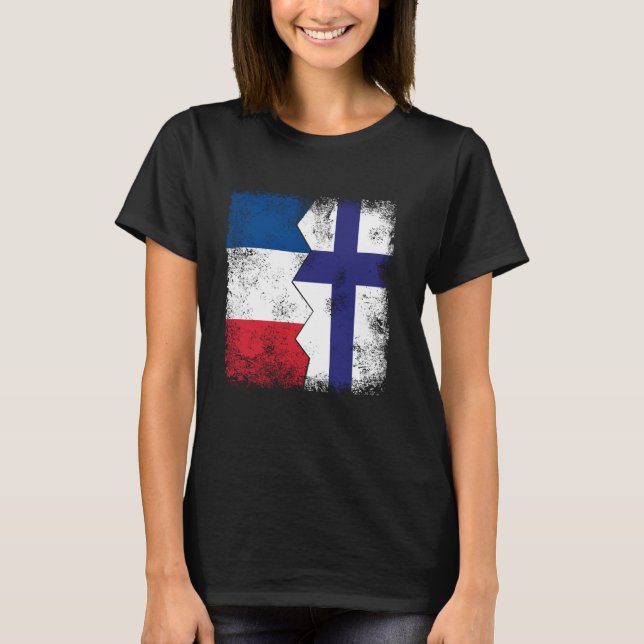 France Finland Flags Half Finnish French Roots Vin T-Shirt (Front)