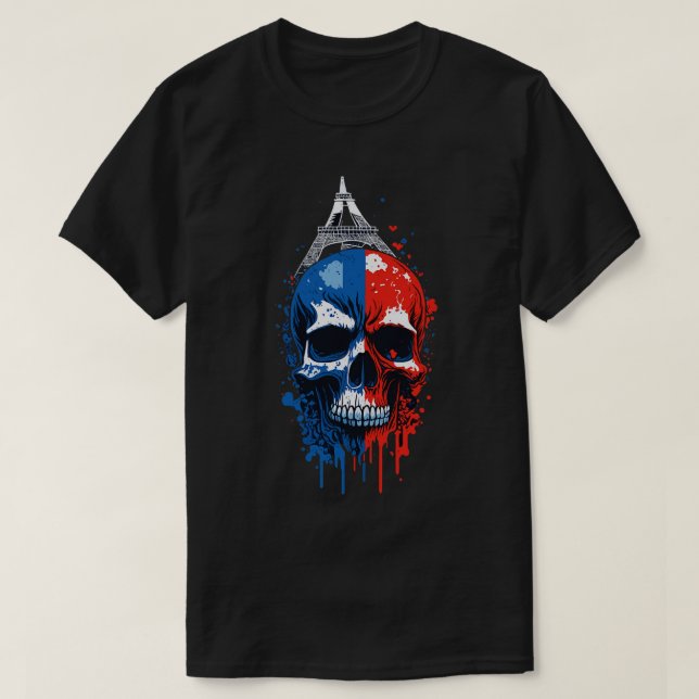 France Flag Death Skull T-Shirt (Design Front)