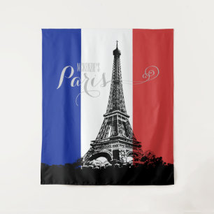 France Flag Eiffel Tower Red White Blue Monogram Tapestry