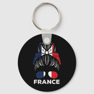 France Flag French Girl Hairbun Football Soccer Fa Key Ring