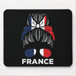 France Flag French Girl Hairbun Football Soccer Fa Mouse Mat