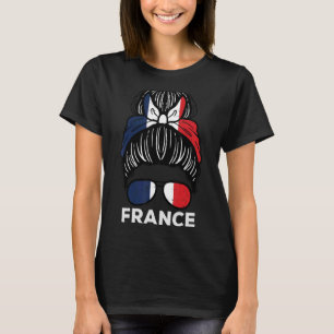 France Flag French Girl Hairbun Football Soccer Fa T-Shirt
