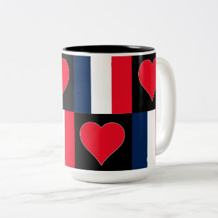 France Flag Heart Pattern Patriotic French Pride Two-Tone Coffee Mug