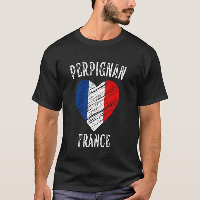 France Flag Heart Perpignan City T-Shirt (Front)