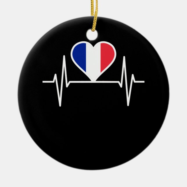 France Flag Heartbeat Ceramic Tree Decoration (Front)