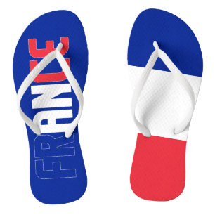 France Flag Inscription Red Blue White Two Colour  Flip Flops