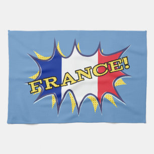France Flag Kapow Comic Style Star Tea Towel