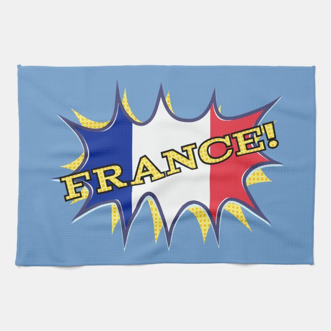 France Flag Kapow Comic Style Star Tea Towel (Horizontal)