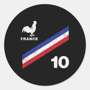 France Flag Rooster Number 10 Soccer Fan Men Women Classic Round Sticker