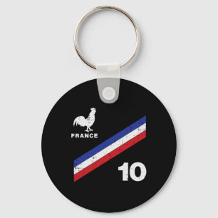 France Flag Rooster Number 10 Soccer Fan Men Women Key Ring