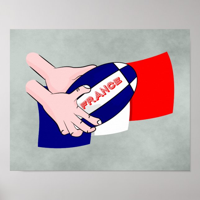 France Flag Rugby Ball Cartoon Hands Poster (Front)