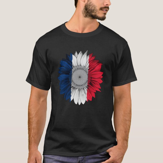 France Flag Sunflower French Roots Proud Patriotic T-Shirt (Front)