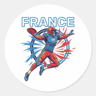 France Football Dynamic Quarterback Patriotic Art Classic Round Sticker