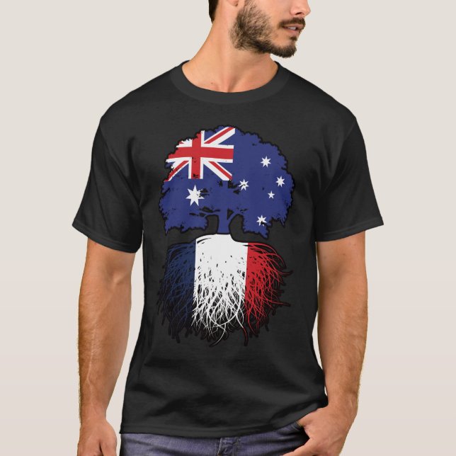 France French Australian Australia Tree Roots Flag T-Shirt (Front)