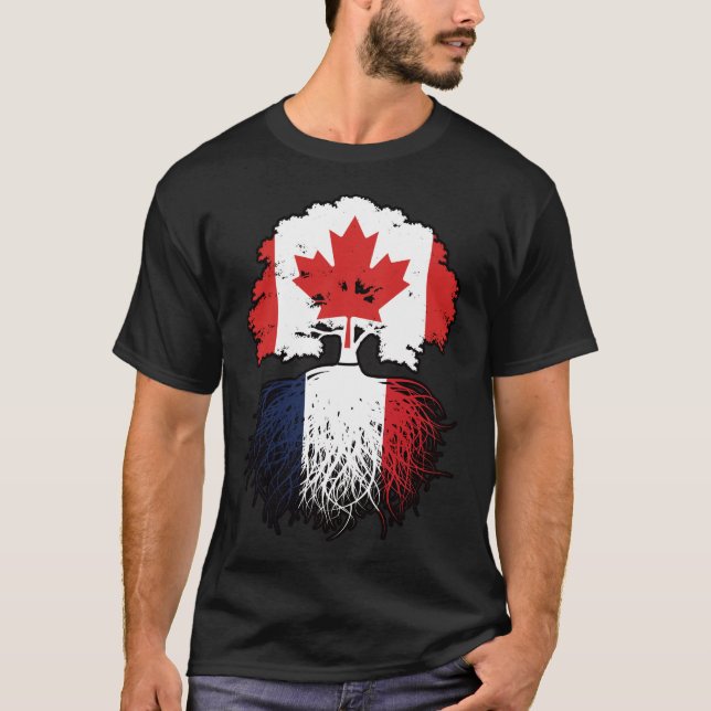 France French Canadian Canada Tree Roots Flag T-Shirt (Front)