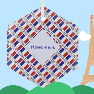 France French Flag Blue Personalised  Glass Tree Decoration
