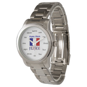 France French Flag Blue Personalised Word Numbers Watch