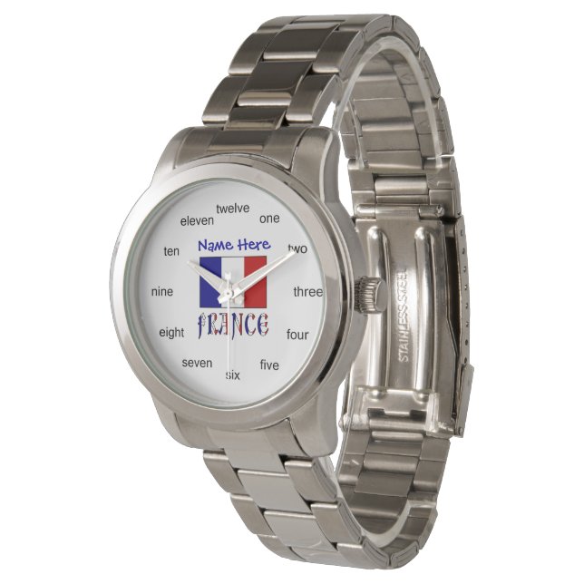 France French Flag Blue Personalised Word Numbers Watch (Angled)