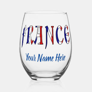 France French Flag Colours Personalised  Stemless Wine Glass
