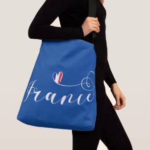 France, French Flag in Heart Crossbody Bag