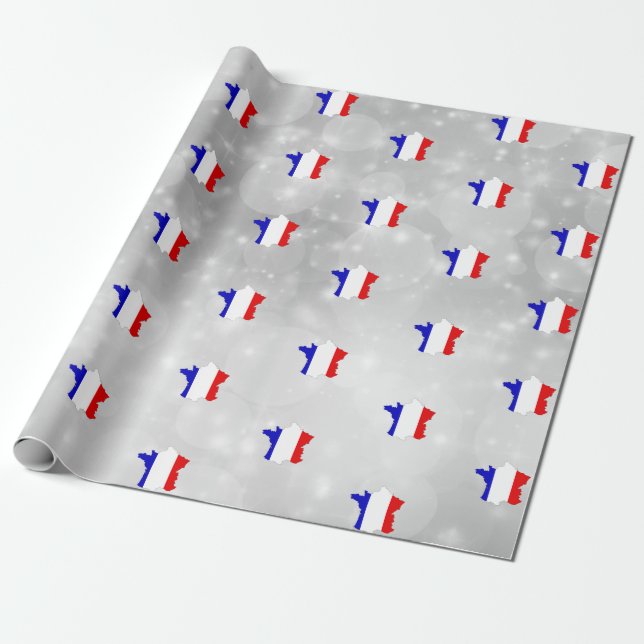 France French Flag Map Wrapping Paper (Unrolled)