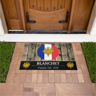 France & French Flag Rustic Wood / Family Doormat