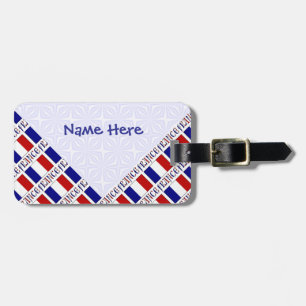 France French Flag Tiled Blue Personalised  Luggage Tag
