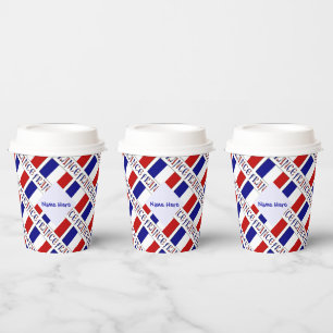 France French Flag Tiled Blue Personalised Name Paper Cups