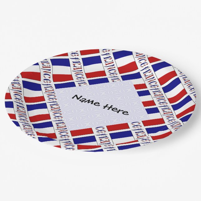 France French Flag Tiled Personalised  Paper Plate (Angled)