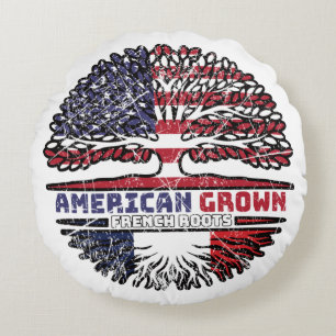 France French US American USA United States Tree Round Cushion