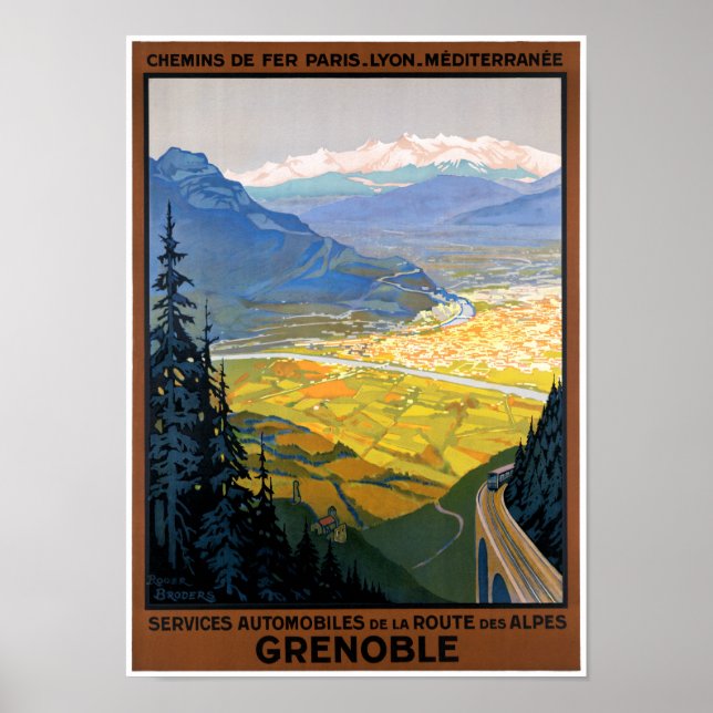 France Grenoble Restored Vintage Travel Poster (Front)