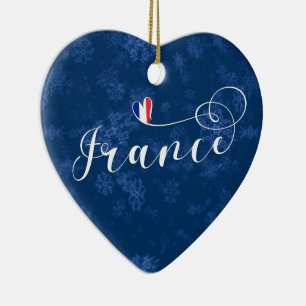 France Heart, Christmas Tree Ornament, French Ceramic Tree Decoration