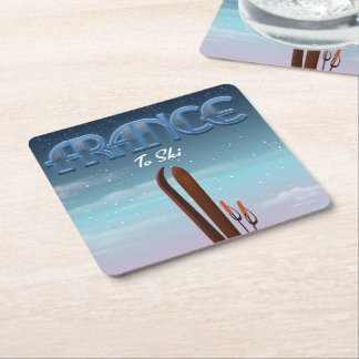 France 'ice' ski sports vacation poster square paper coaster
