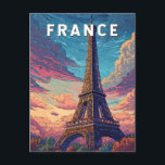 France Illustration Travel Art Vintage Postcard<br><div class="desc">France retro vector travel design. From the iconic Eiffel Tower in Paris to the vineyards of Bordeaux and the coastal beauty of the French Riviera,  France offers a journey full of romance,  history,  and charm.</div>