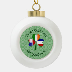 France Ireland USA Shamrock Flag Personalised  Ceramic Ball Christmas Ornament