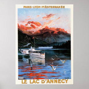FRANCE LAKE Le Lac D' Annecy Vintage Tourism Poster
