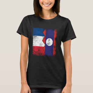 France Laos Flags Half Laotian French Roots Vinta T-Shirt
