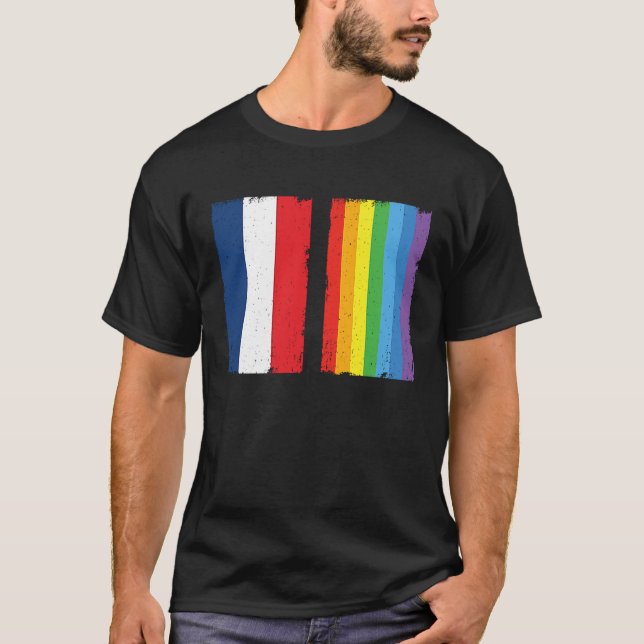 France LGBTQ Flag Rainbow Queer Gay T-Shirt (Front)