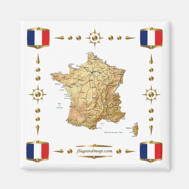 France Map + Flags Magnet (Front)