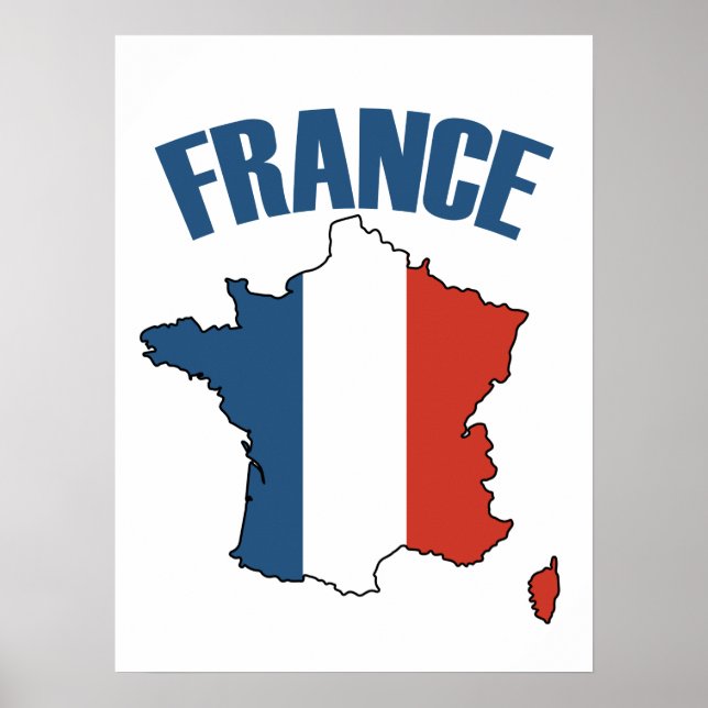 France Map - French Flag Poster (Front)