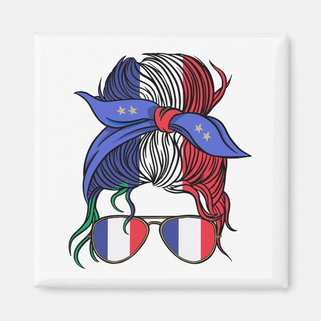 France messy bun with French Flag Magnet (Front)