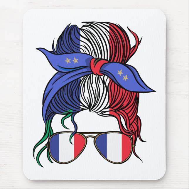 France messy bun with French Flag Mouse Mat (Front)