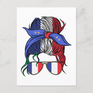 France messy bun with French Flag Postcard
