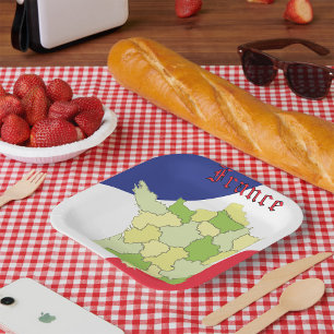 France National Colours And Map Paper Plate