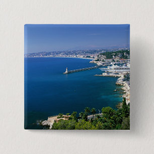 France, Nice, aerial view of the port 15 Cm Square Badge