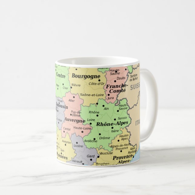 France on the World Map: Geography Lover's Coffee Mug (Front Right)