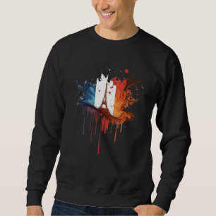 France Paris Abstract Splatter French Flag Eiffel  Sweatshirt