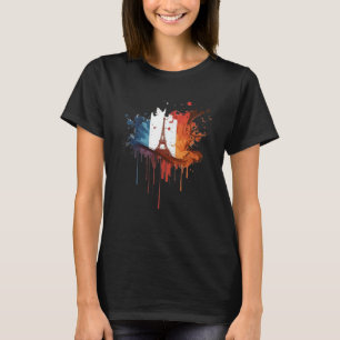 France Paris Abstract Splatter French Flag Eiffel T-Shirt