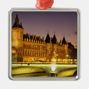 France, Paris, Conciergerie and river Seine at Metal Tree Decoration
